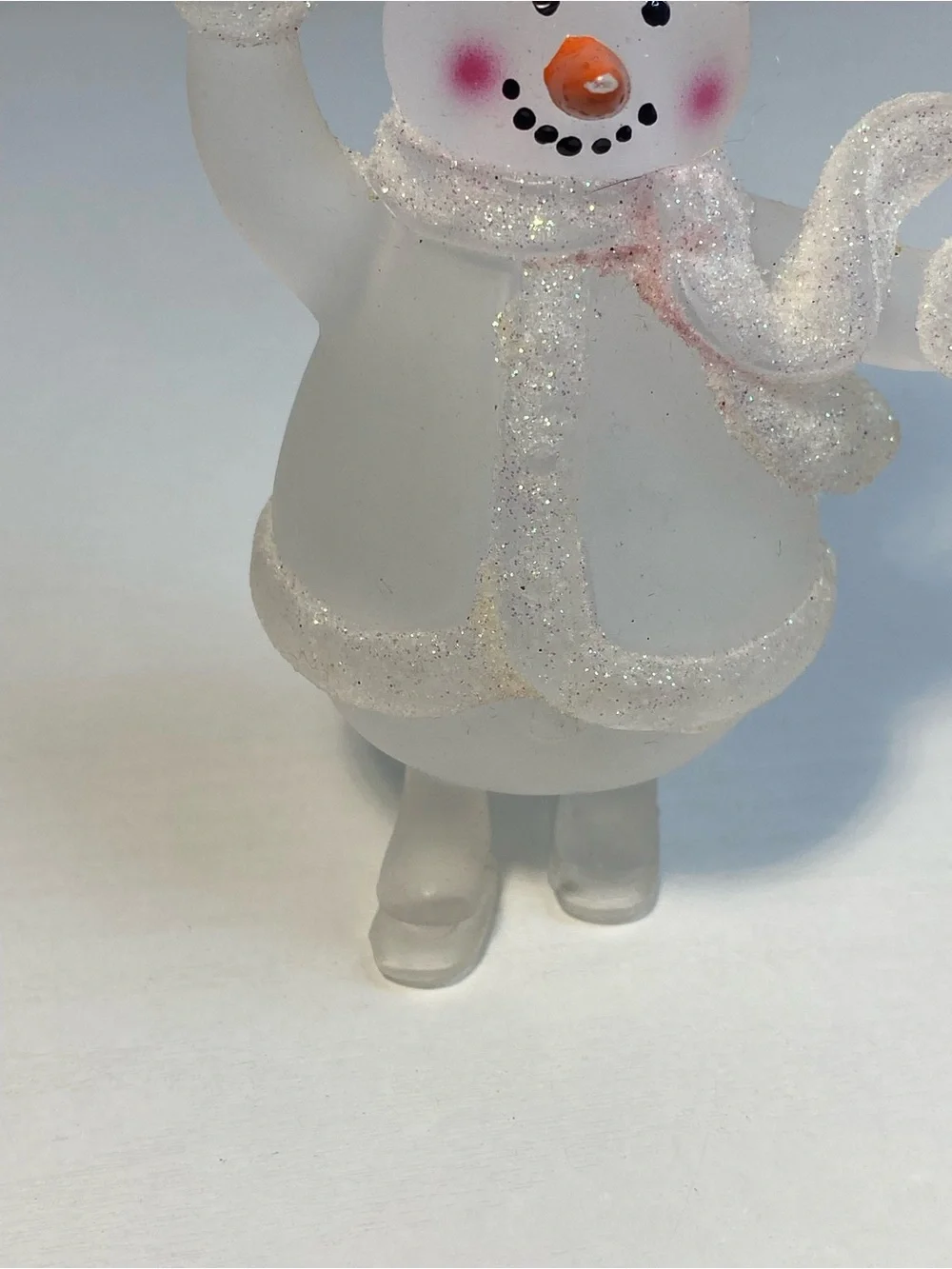 Snow Man Scarf Frosted Glass Figurine Christmas Holiday Iridescent Trims